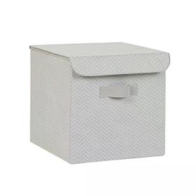 Ocean Home 30x30x30 cm Textile Gri Balıksırtı Kapaklı Kutu