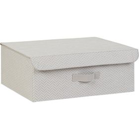 Ocean Home 48x40x19 cm Textile Gri Balıksırtı Kapaklı Kutu