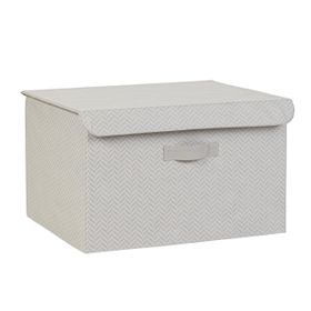 Ocean Home 48x40x30 cm Textile Gri Balıksırtı Kapaklı Kutu