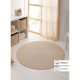 Ocean Home Textile 120 cm Yıkanabilir Bej Kırçıllı Pamuklu Halı Kilim