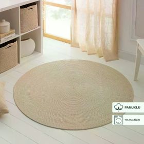 Ocean Home Textile 120 cm Yıkanabilir Bej Kırçıllı Pamuklu Halı Kilim