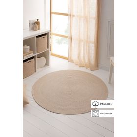 Ocean Home Textile 120 cm Yıkanabilir Bej Kırçıllı Pamuklu Halı Kilim
