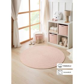 Ocean Home Textile 120 cm Yıkanabilir Pembe Kırçıllı Pamuklu Halı Kilim