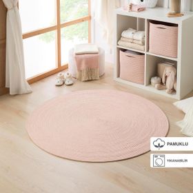 Ocean Home Textile 120 cm Yıkanabilir Pembe Kırçıllı Pamuklu Halı Kilim