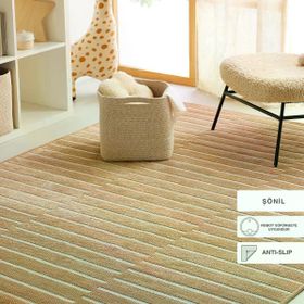 Ocean Home Textile 120x180 cm Bej Renk Çizgi Desenli Şönil Halı Kilim