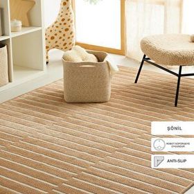Ocean Home Textile 120x180 cm Bej Renk Çizgi Desenli Şönil Halı Kilim