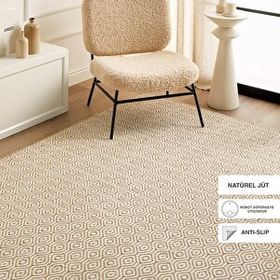 Ocean Home Textile 120x180 cm Ekru Renk Karo Desenli Jüt Halı Kilim