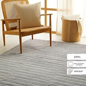 Ocean Home Textile 120x180 cm Gri Renk Çizgi Desenli Şönil Halı Kilim