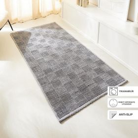 Ocean Home Textile 120x180 cm Yıkanabilir Pamuklu Gri Renk Dama Desen Kilim