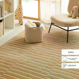 Ocean Home Textile 160x230 cm Bej Renk Çizgi Desenli Şönil Halı Kilim