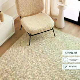 Ocean Home Textile 160x230 cm Ekru Renk Karo Desenli Jüt Halı Kilim