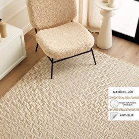 Ocean Home Textile 160x230 cm Ekru Renk Karo Desenli Jüt Halı Kilim