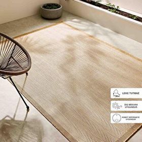 Ocean Home Textile 160x230 cm Leke Tutmaz İç Dış Mekan Bej Renk Balıksırtı Halı Kilim
