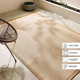 Ocean Home Textile 160x230 cm Leke Tutmaz İç Dış Mekan Bej Renk Balıksırtı Halı Kilim