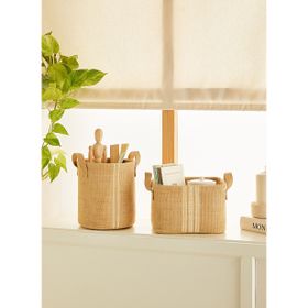 Ocean Home Textile 20x20 / 24x17x14 cm 2'li Çizgili Jüt Sepet Set