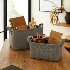 Ocean Home Textile 24x17x12 / 30x21x18 cm 2'li Antrasit Renk Dokulu Kumaş Sepet Set