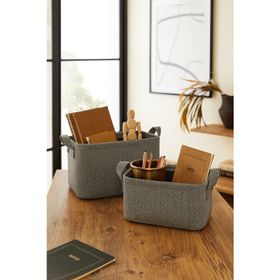 Ocean Home Textile 24x17x12 / 30x21x18 cm 2'li Antrasit Renk Dokulu Kumaş Sepet Set