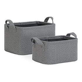 Ocean Home Textile 24x17x12 / 30x21x18 cm 2'li Antrasit Renk Dokulu Kumaş Sepet Set