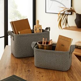 Ocean Home Textile 24x17x12 / 30x21x18 cm 2'li Antrasit Renk Dokulu Kumaş Sepet Set