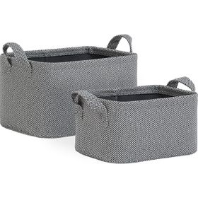 Ocean Home Textile 24x17x12 / 30x21x18 cm 2'li Antrasit Renk Dokulu Kumaş Sepet Set
