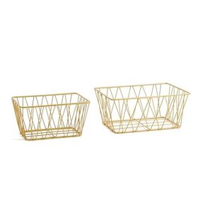 Ocean Home Textile 25x18.5x10.5 / 20.5x15.5x10 cm 2'li Altın Renk Metal Sepet Set