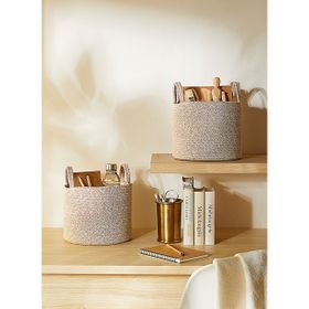 Ocean Home Textile 26x22 cm 2'li Bej Kırçıllı Pamuklu Halat Sepet Set