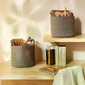 Ocean Home Textile 26x22 cm 2'li Siyah Kırçıllı Jüt Halat Sepet Set