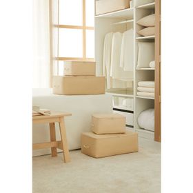 Ocean Home Textile 30x22x18 / 52x28x21 cm 4'lü Bej Balıksırtı 2 Adet Hurç Set