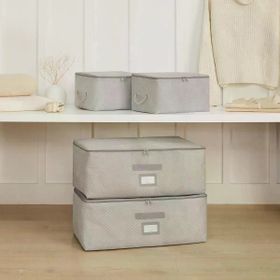 Ocean Home Textile 30x22x18 / 52x28x21 cm 4'lü Gri Balıksırtı 2 Adet Hurç Set
