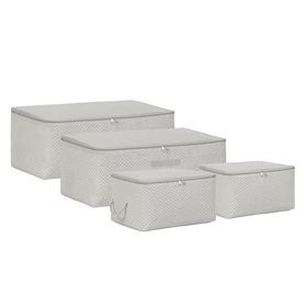 Ocean Home Textile 30x22x18 / 52x28x21 cm 4'lü Gri Balıksırtı 2 Adet Hurç Set