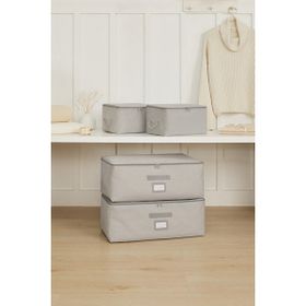 Ocean Home Textile 30x22x18 / 52x28x21 cm 4'lü Gri Balıksırtı 2 Adet Hurç Set