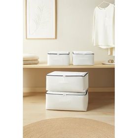 Ocean Home Textile 30x22x18 / 52x28x21 cm 4'lü Lacivert Fermuarlı Beyaz Renk Stuff Things Hurç Set
