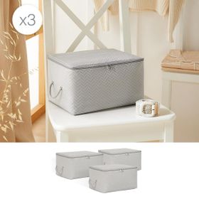 Ocean Home Textile 30x22x18 cm 3'lü Küçük Boy Gri Balıksırtı Hurç Set