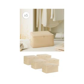 Ocean Home Textile 30x22x18 cm 5'li Küçük Boy Bej Balıksırtı Hurç Set