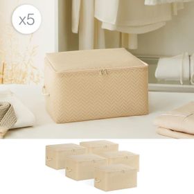 Ocean Home Textile 30x22x18 cm 5'li Küçük Boy Bej Balıksırtı Hurç Set
