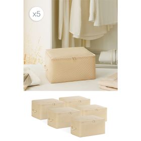 Ocean Home Textile 30x22x18 cm 5'li Küçük Boy Bej Balıksırtı Hurç Set