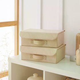 Ocean Home Textile 30x23x11 cm 2'li Bej Balıksırtı Kapaklı Kutu Set