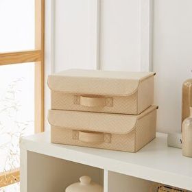 Ocean Home Textile 30x23x11 cm 2'li Bej Balıksırtı Kapaklı Kutu Set