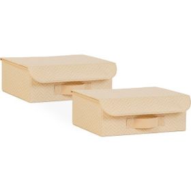 Ocean Home Textile 30x23x11 cm 2'li Bej Balıksırtı Kapaklı Kutu Set