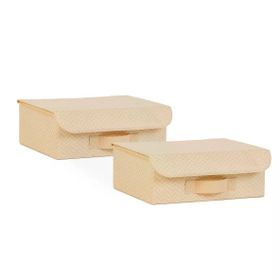 Ocean Home Textile 30x23x11 cm 2'li Bej Balıksırtı Kapaklı Kutu Set