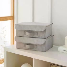 Ocean Home Textile 30x23x11 cm 2'li Gri Balıksırtı Kapaklı Kutu Set