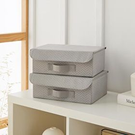 Ocean Home Textile 30x23x11 cm 2'li Gri Balıksırtı Kapaklı Kutu Set