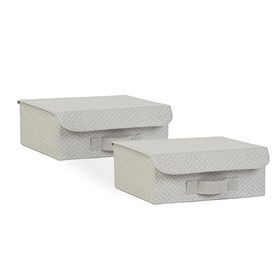 Ocean Home Textile 30x23x11 cm 2'li Gri Balıksırtı Kapaklı Kutu Set