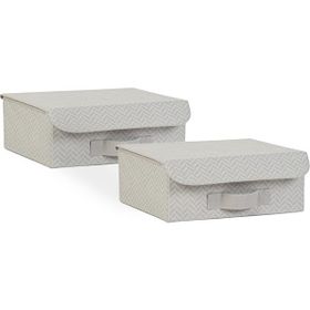 Ocean Home Textile 30x23x11 cm 2'li Gri Balıksırtı Kapaklı Kutu Set