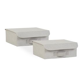 Ocean Home Textile 30x23x11 cm 2'li Gri Balıksırtı Kapaklı Kutu Set