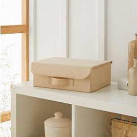 Ocean Home Textile 30x23x11 cm Çekmece İçi Bej Balıksırtı Kapaklı Kutu