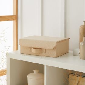 Ocean Home Textile 30x23x11 cm Çekmece İçi Bej Balıksırtı Kapaklı Kutu