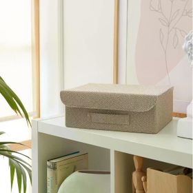 Ocean Home Textile 30x23x11 cm Çekmece İçi Bej Renk Dokulu Kumaş Kapaklı Kutu