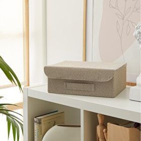 Ocean Home Textile 30x23x11 cm Çekmece İçi Bej Renk Dokulu Kumaş Kapaklı Kutu