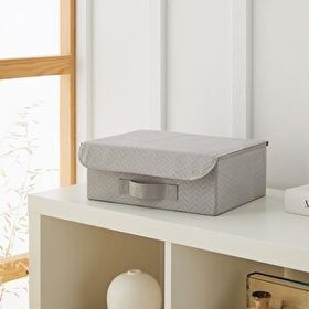 Ocean Home Textile 30x23x11 cm Çekmece İçi Gri Balıksırtı Kapaklı Kutu